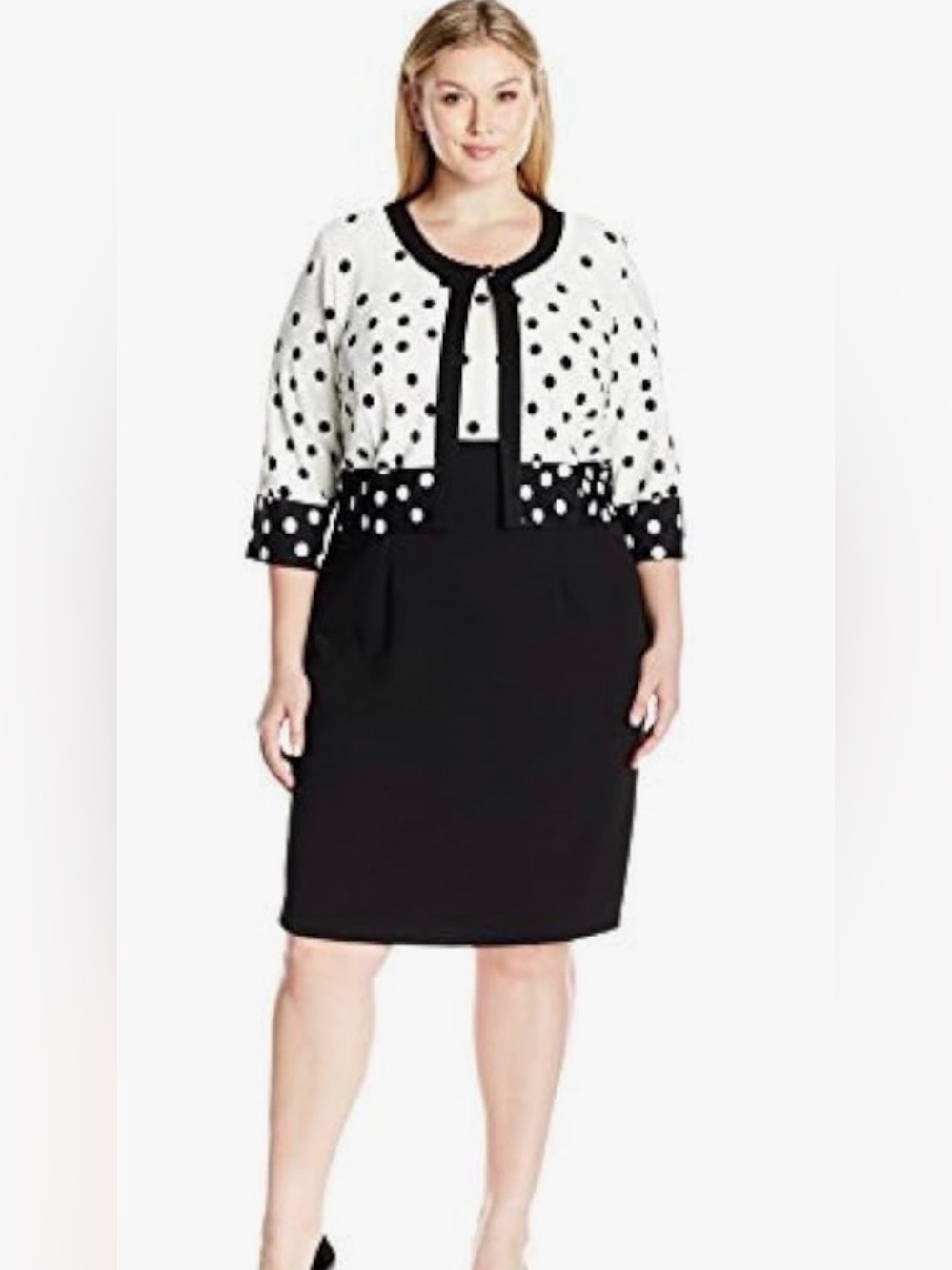 Danny & Nicole Black and White Polka Dot Midi Dress with Contrast Trim